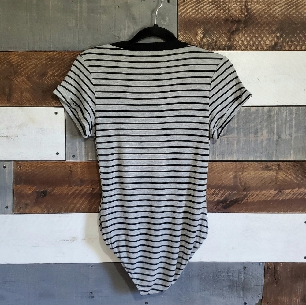 Free People Grey Black Striped Me Oh My V Neck Short Sleeves Bodysuit Size Small - Picture 5 of 14